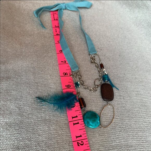 3x35$ 🐿 🍁 CREATION -Short necklace double layers with ribbon attach Aqua brown - Picture 10 of 10